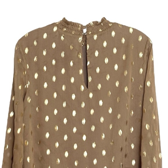Endless Rose Metallic Foil Dot Ruffle Blouse Brown Gold Sheer Long Sleeve Size S - Picture 5 of 8